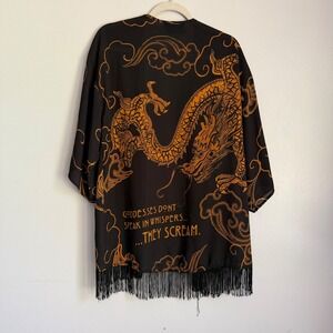 American Horror Story Hot Topic Midnight Hour Dragon Fringe Kimono Black Gold OS
